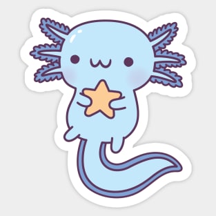 Cute Blue Axolotl Hugging Star Sticker